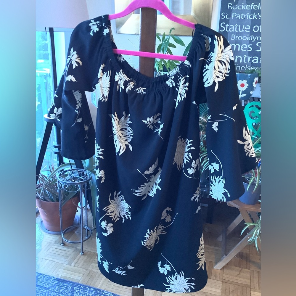 #46  Lumiere Blk/Cream Mini Dress or Long Tunic Off the Shoulder